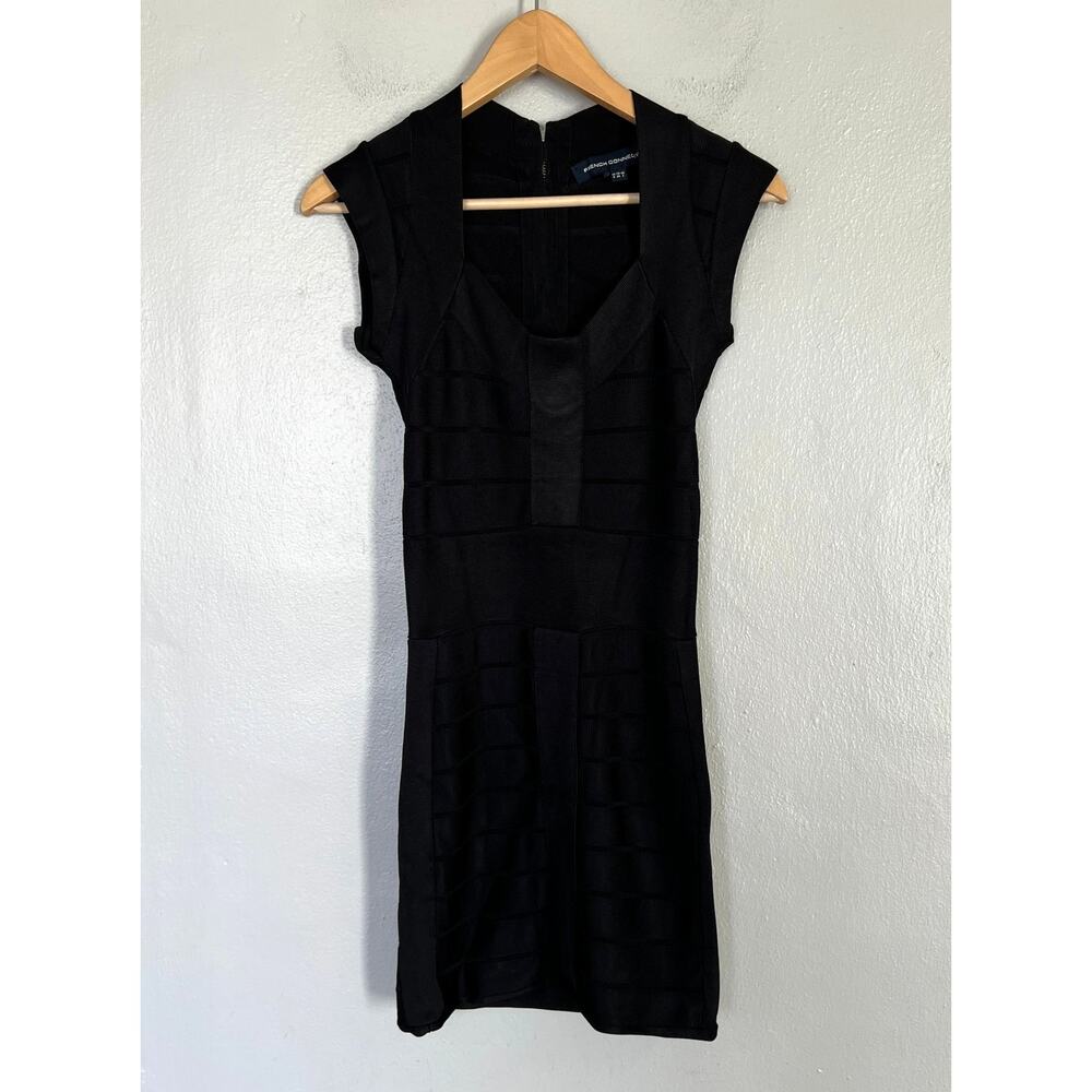 French Connection Bandage Black Bodycon Miami Spotlight Dress Cap Sleeve Size 2 - Picture 3 of 11
